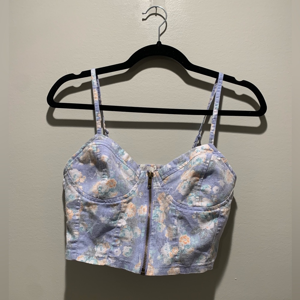 Lush floral denim corset top